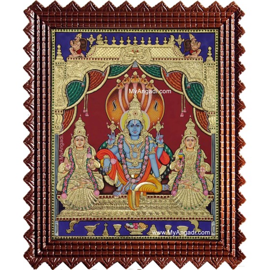 Vishnu Perumal Shri Devi Bhoo Devi Tanjore Painting