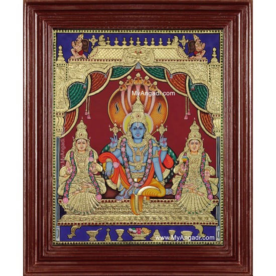 Vishnu Perumal Shri Devi Bhoo Devi Tanjore Painting