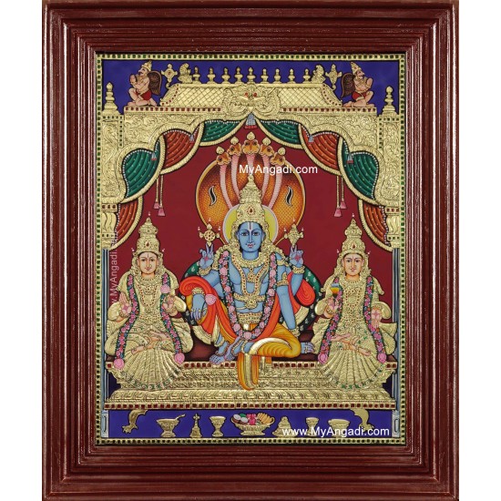 Vishnu Perumal Shri Devi Bhoo Devi Tanjore Painting Vishnu Perumal Shri Devi Bhoo Devi Tanjore Painting