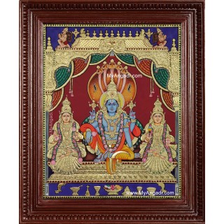 Vishnu Perumal Shri Devi Bhoo Devi Tanjore Painting