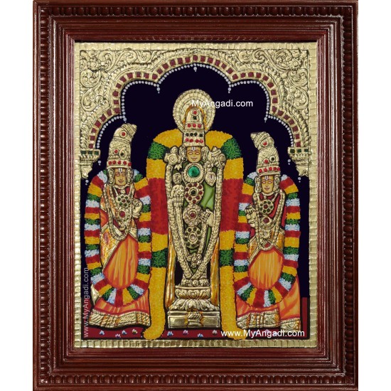 Venkateswara Perumal Sri Devi Bhu Devi Tanjore Painting Venkateswara Perumal Sri Devi Bhu Devi Tanjore Painting