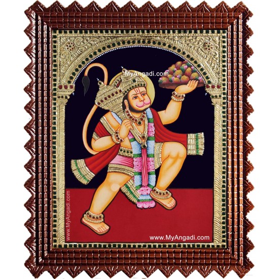 Hanuman With Sanjeevi Hills Tanjore Painting