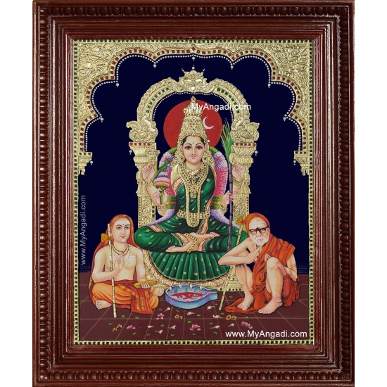 Kamatchi Amman Sankarar Kanchi Periyavar Tanjore Painting Kamatchi Amman Sankarar Kanchi Periyavar Tanjore Painting