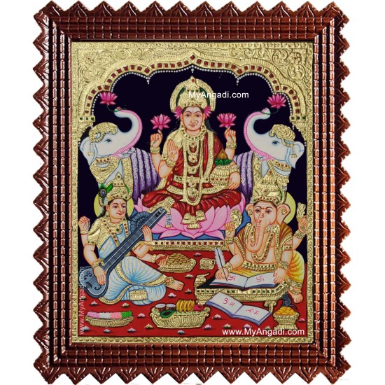 Lakshmi Ganesha Saraswathi Tanjore Painting