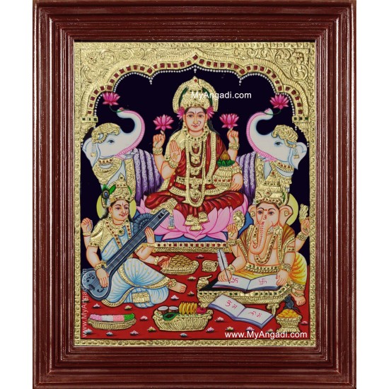 Lakshmi Ganesha Saraswathi Tanjore Painting
