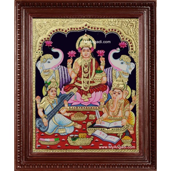 Lakshmi Ganesha Saraswathi Tanjore Painting