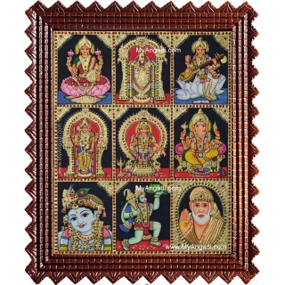 Lakshmi Balaji Saraswathi Murugan Ayyapan Ganesha Krishna Hanuman Sai Baba Tanjore Painting