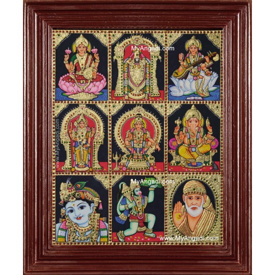 Lakshmi Balaji Saraswathi Murugan Ayyapan Ganesha Krishna Hanuman Sai Baba Tanjore Painting