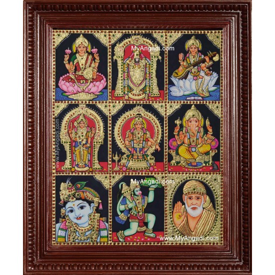 Lakshmi Balaji Saraswathi Murugan Ayyapan Ganesha Krishna Hanuman Sai Baba Tanjore Painting