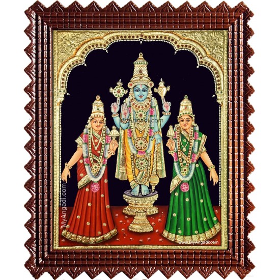 Perumal Sridevi Bhudevi Tanjore Painting