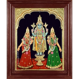 Perumal Sridevi Bhudevi Tanjore Painting