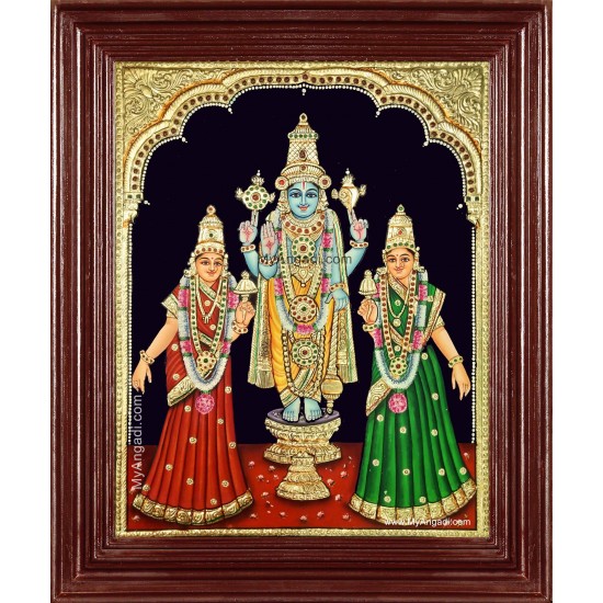Perumal Sridevi Bhudevi Tanjore Painting Perumal Sridevi Bhudevi Tanjore Painting