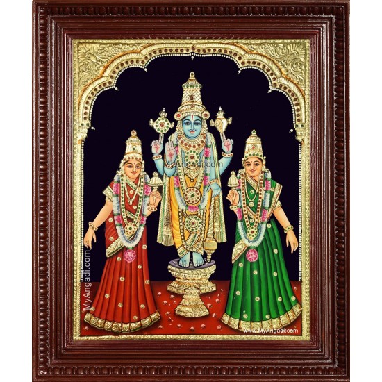 Perumal Sridevi Bhudevi Tanjore Painting Perumal Sridevi Bhudevi Tanjore Painting