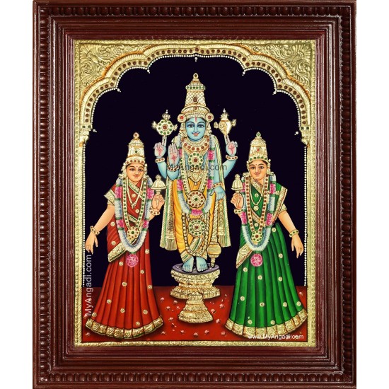 Perumal Sridevi Bhudevi Tanjore Painting