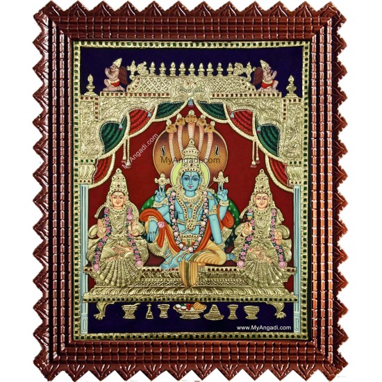 Narayanan Sri Devi Bhu Devi Tanjore Painting Narayanan Sri Devi Bhu Devi Tanjore Painting