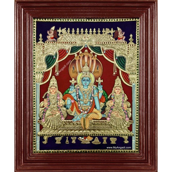 Narayanan Sri Devi Bhu Devi Tanjore Painting Narayanan Sri Devi Bhu Devi Tanjore Painting