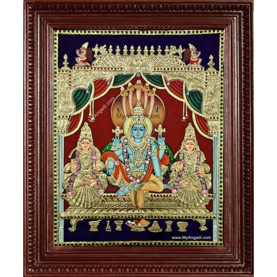 Narayanan Sri Devi Bhu Devi Tanjore Painting Narayanan Sri Devi Bhu Devi Tanjore Painting