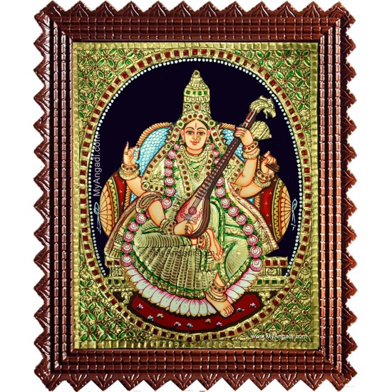 Saraswati Devi Tanjore Painting Saraswati Devi Tanjore Painting