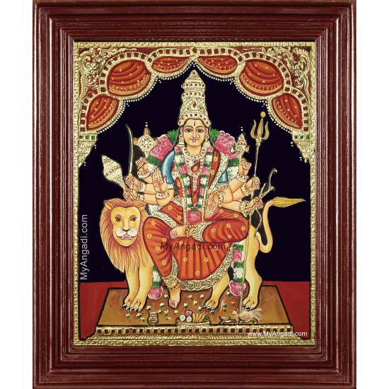 Simhavahini Durgai Amman Tanjore Painting