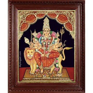 Simhavahini Durgai Amman Tanjore Painting