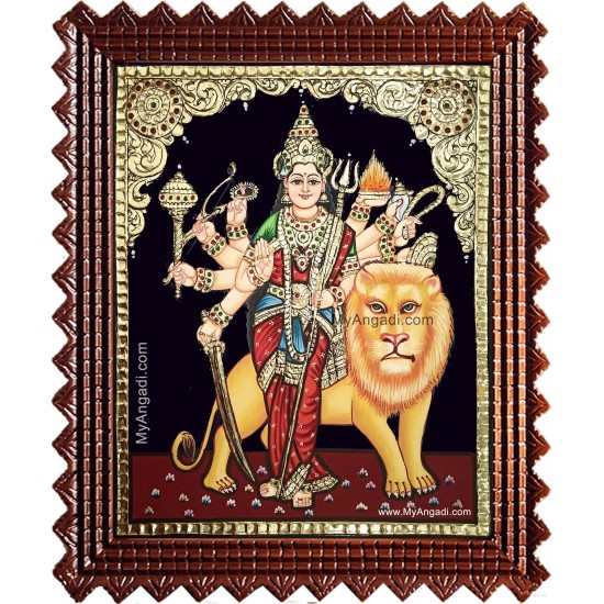 Simha Vahini Durgai Tanjore Painting