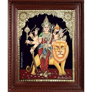 Simha Vahini Durgai Tanjore Painting