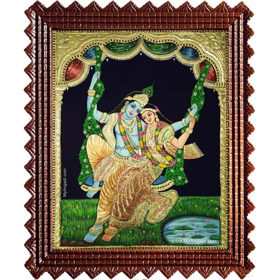 Jhula Radha Krishna Tanjore Painting Jhula Radha Krishna Tanjore Painting