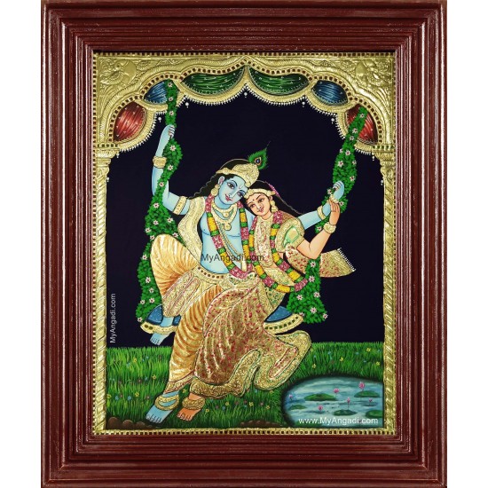 Jhula Radha Krishna Tanjore Painting Jhula Radha Krishna Tanjore Painting