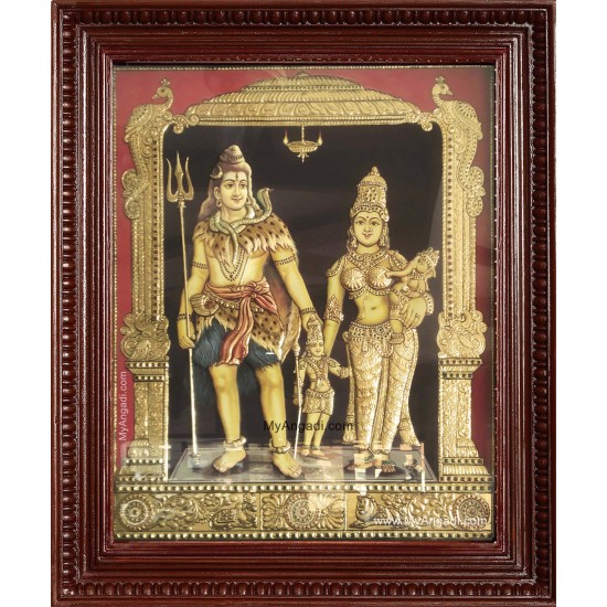 Lord Shiva Parvathi Ganesha Murugan Tanjore Painting