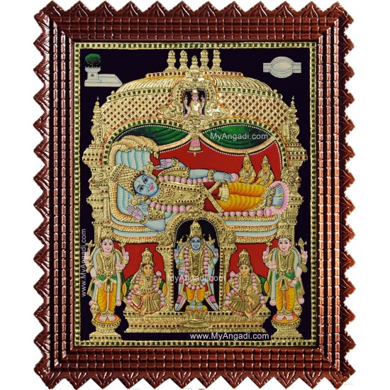 Ranganathar Sri Devi Bhu Devi Tanjore Painting Ranganathar Sri Devi Bhu Devi Tanjore Painting
