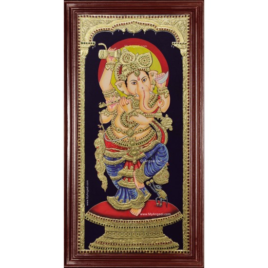 Lord Ganesh Playing Flute Tanjore Painting Lord Ganesh Playing Flute Tanjore Painting