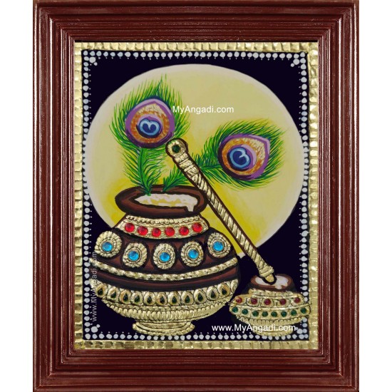Butter Pot Flute Peacock Feather Tanjore Painting