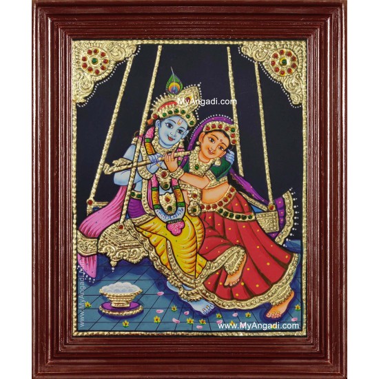 Jhula Radha Krishna Tanjore Painting Jhula Radha Krishna Tanjore Painting