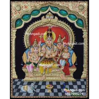 Shiva Family 3D Tanjore Painting