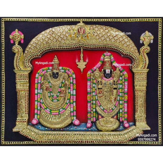 Thirupathi Balaji Perumal Alamelumanga 3d Embossed Tanjore Painting