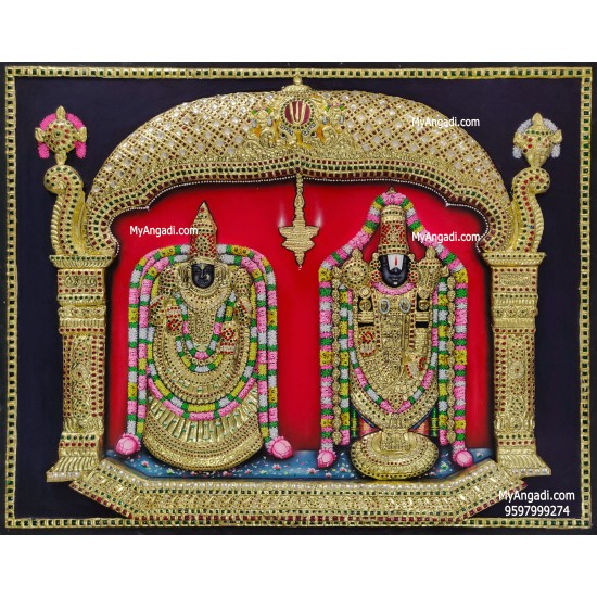Thirupathi Balaji Perumal Alamelumanga 3d Embossed Tanjore Painting Thirupathi Balaji Perumal Alamelumanga 3d Embossed Tanjore Painting