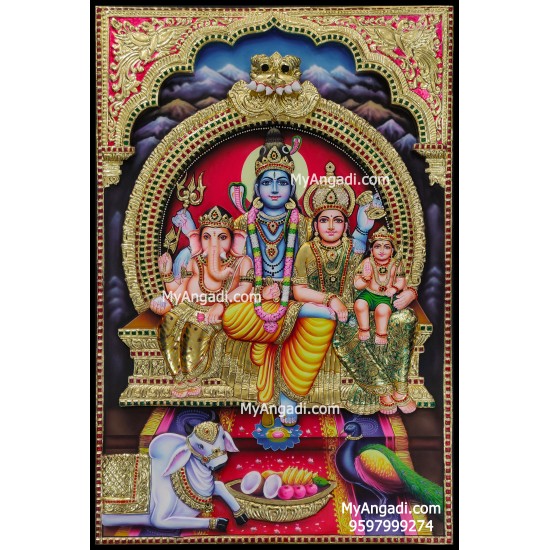 Shiva Family 3d Tanjore Painting