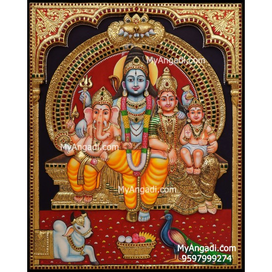 Shiva Family 3D Tanjore Painting