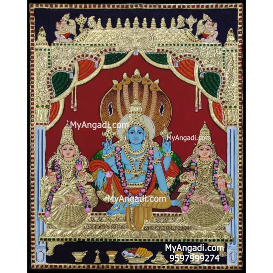 Vishnu Sri Devi Bhoo Devi Tanjore Painting