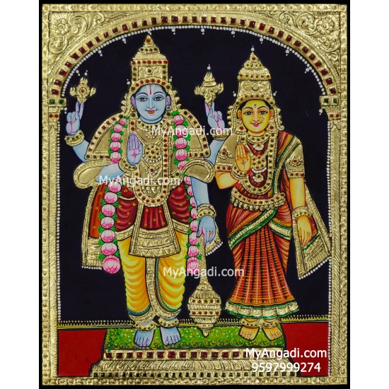 Vishnu and Lakshmi Tanjore Painting, Vishnu and Lakshmi Tanjore Painting