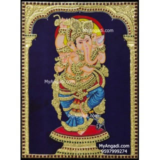 Ganesha Playing Flute Tanjore Painting