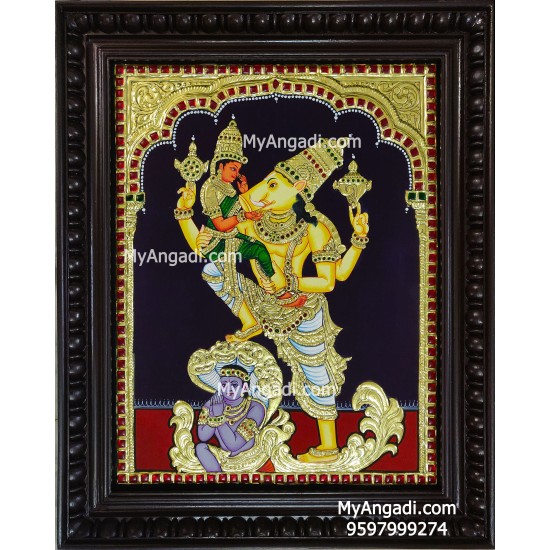 Varaha Perumal with Lakshmi Tanjore Painting, Varaha Perumal with Lakshmi Tanjore Painting