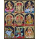 Lakshmi, Balaji, Saraswathi, Murugan, Aiyappan, Ganesha, Krishna, Hanuman, Saibaba 9 Panel Tanjore Painting