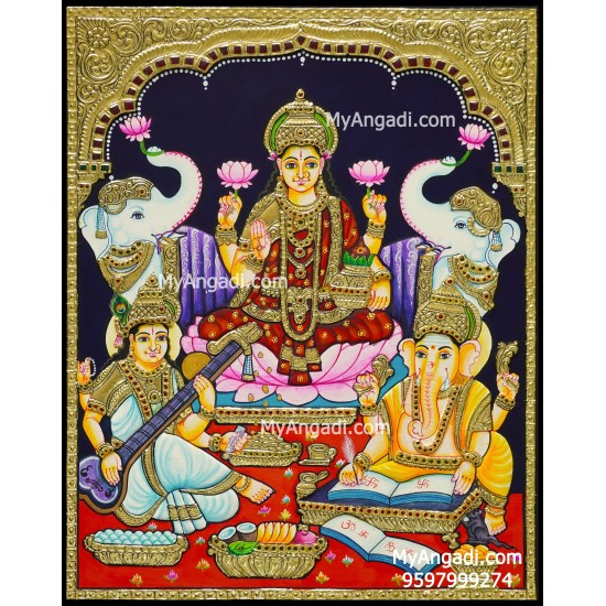 Lakshmi Ganesha Saraswathi Tanjore Painting