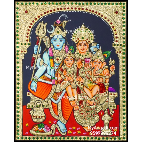 Shiva Family Paarvathi Ganesh Murugan Tanjore Painting