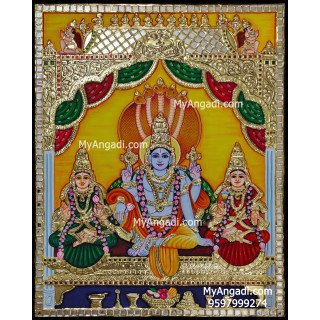 Vishnu Sri Devi Bhoo Devi Tanjore Painting