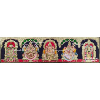 Balaji, Lakshmi, Ganesha, Saraswathi and Murugan - 5 Panel Tanjore Painting