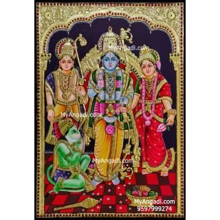 Ram Darbar - Ram with Sita, Hanuman, Lakshmanan Tanjore Painting