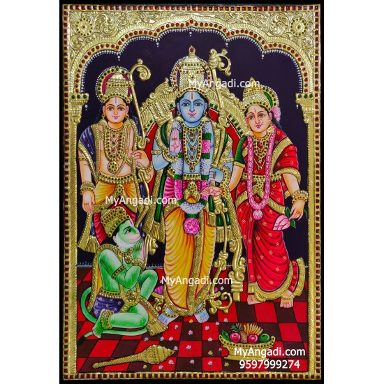 Ram Darbar - Ram with Sita, Hanuman, Lakshmanan Tanjore Painting