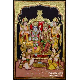 Ram Darbar - Ram with Sita, Hanuman, Lakshmanan Tanjore Painting